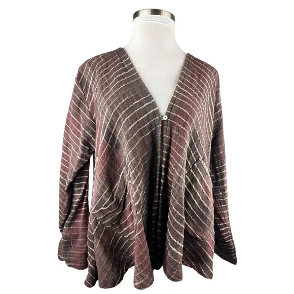 Yasuko Kurisaka Art to Wear Lagenlook Handwoven Brown Button Jacket Cardigan O/S - Picture 14 of 16